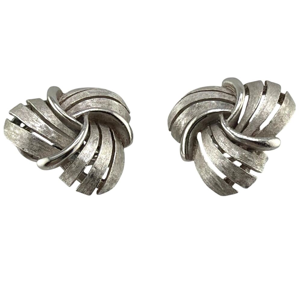 Vintage Trifari Silver Tone Knot Clip On Earrings